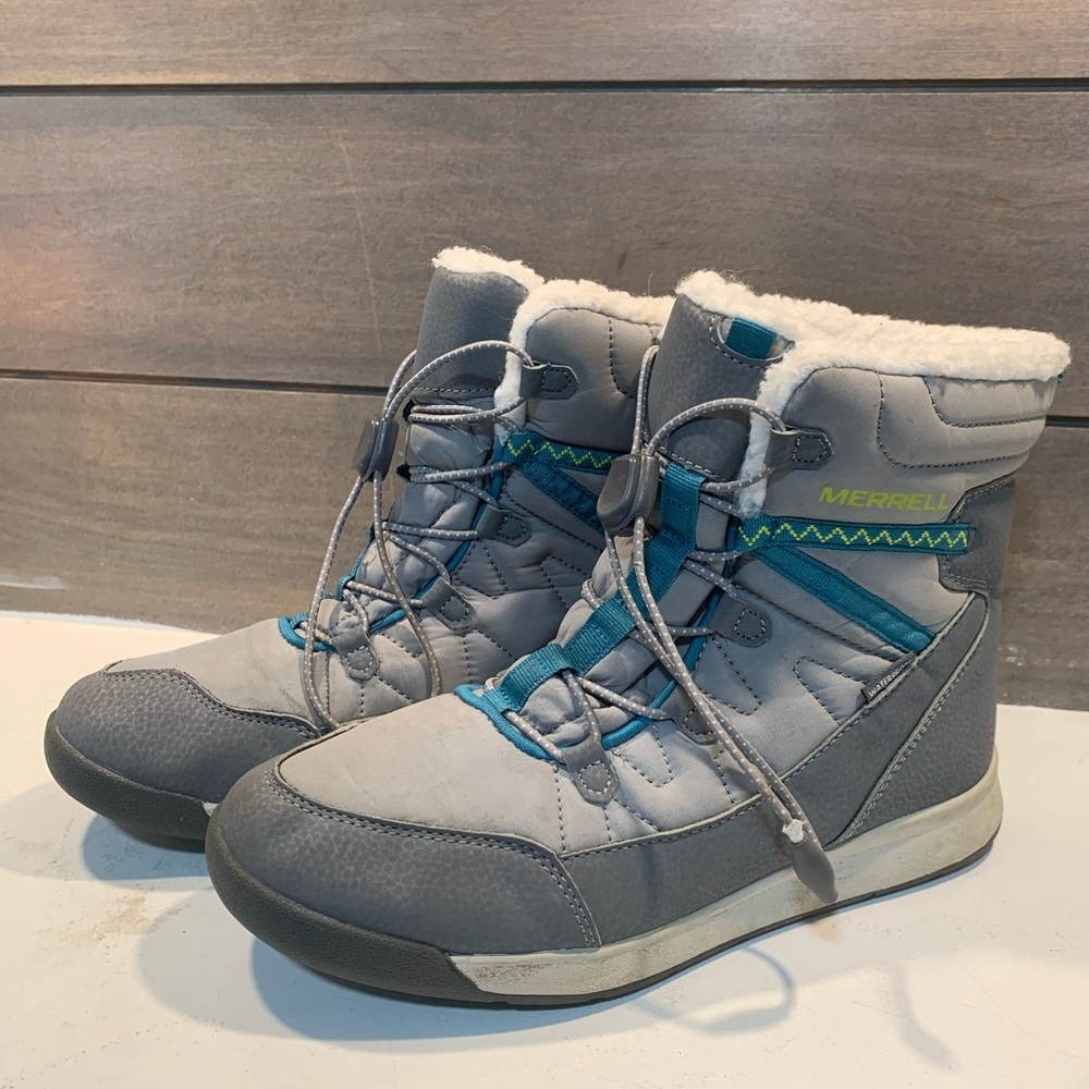 Merrell Womens Snow Crush Waterproof Boots Gray Blue Size 6.5 Outdoor Casual